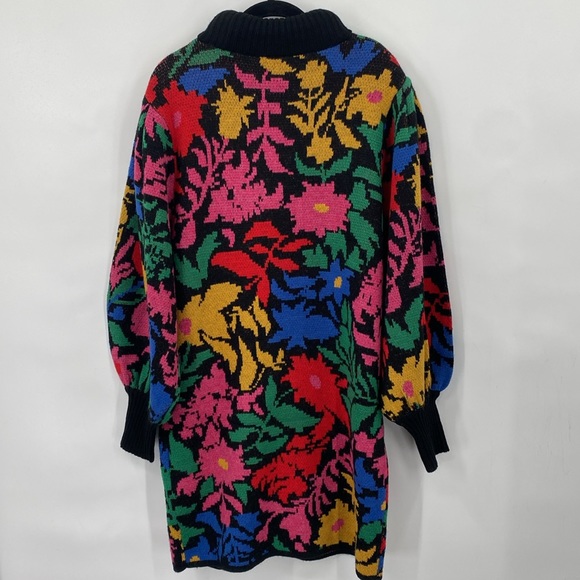 Farm Rio Tropical Garden Mock Turtleneck Sweater Dress Floral Print Size Medium - Picture 12 of 13